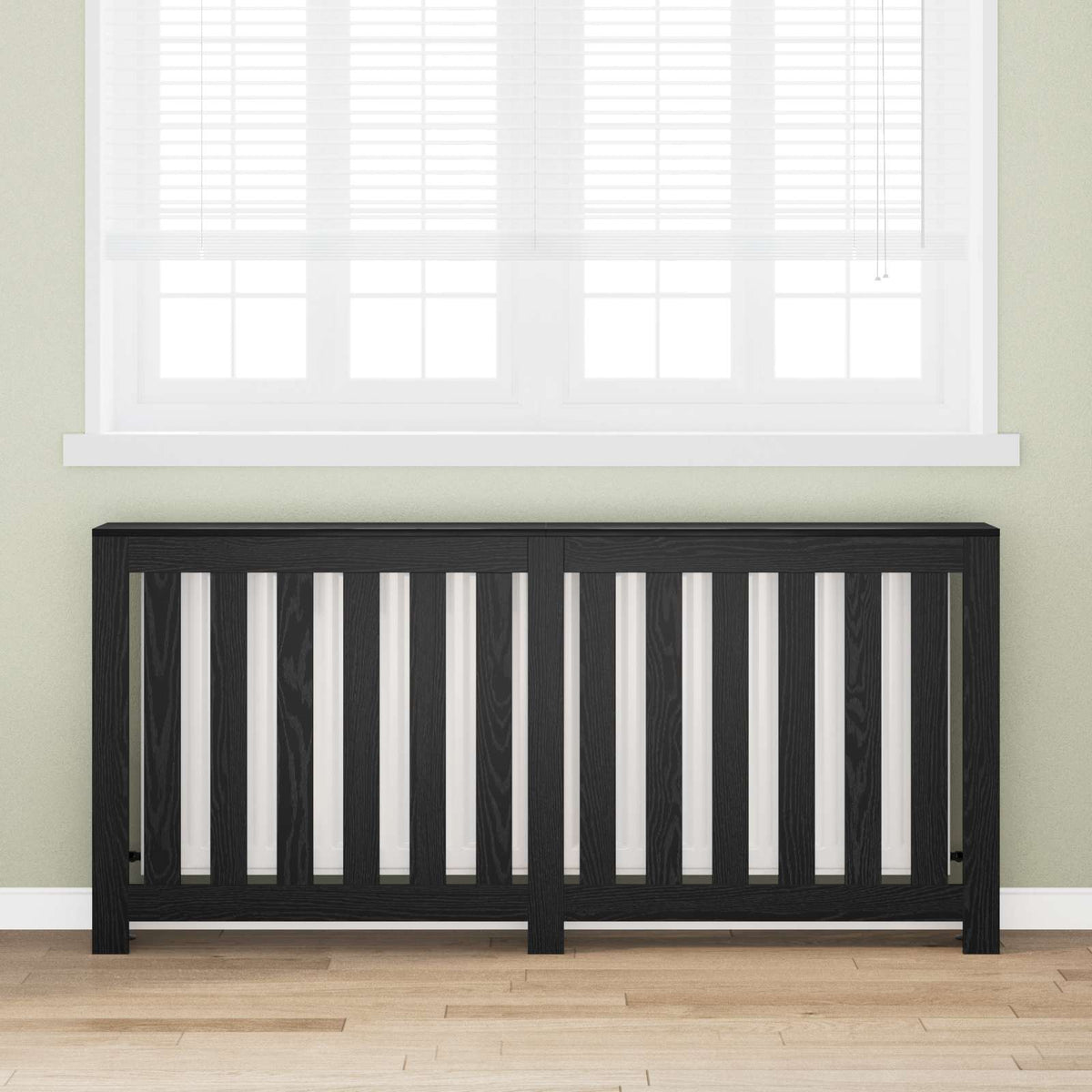Radiator Cover 175x20x82 cm Engineered Wood Vertical Slats Black oak