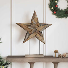 vidaXL Christmas Star LEDs Brown 59.5 x 18 x 74 cm Solid Teak Wood 1