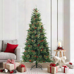 vidaXL Artificial Hinged Christmas Tree Green 210 cm PVC, PE and Steel 1