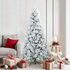 vidaXL Artificial Hinged Christmas Tree Snow Flocked White 180 cm 1