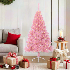 vidaXL Artificial Pre-lit Christmas Tree with 150 LEDs Pink 150 cm PVC 1