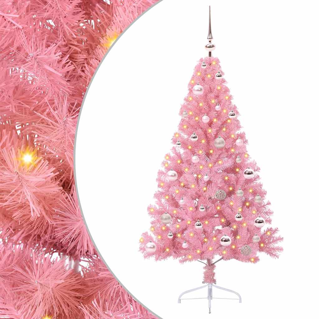 vidaXL Artificial Pre-lit Christmas Tree with 150 LEDs Pink 150 cm PVC 1