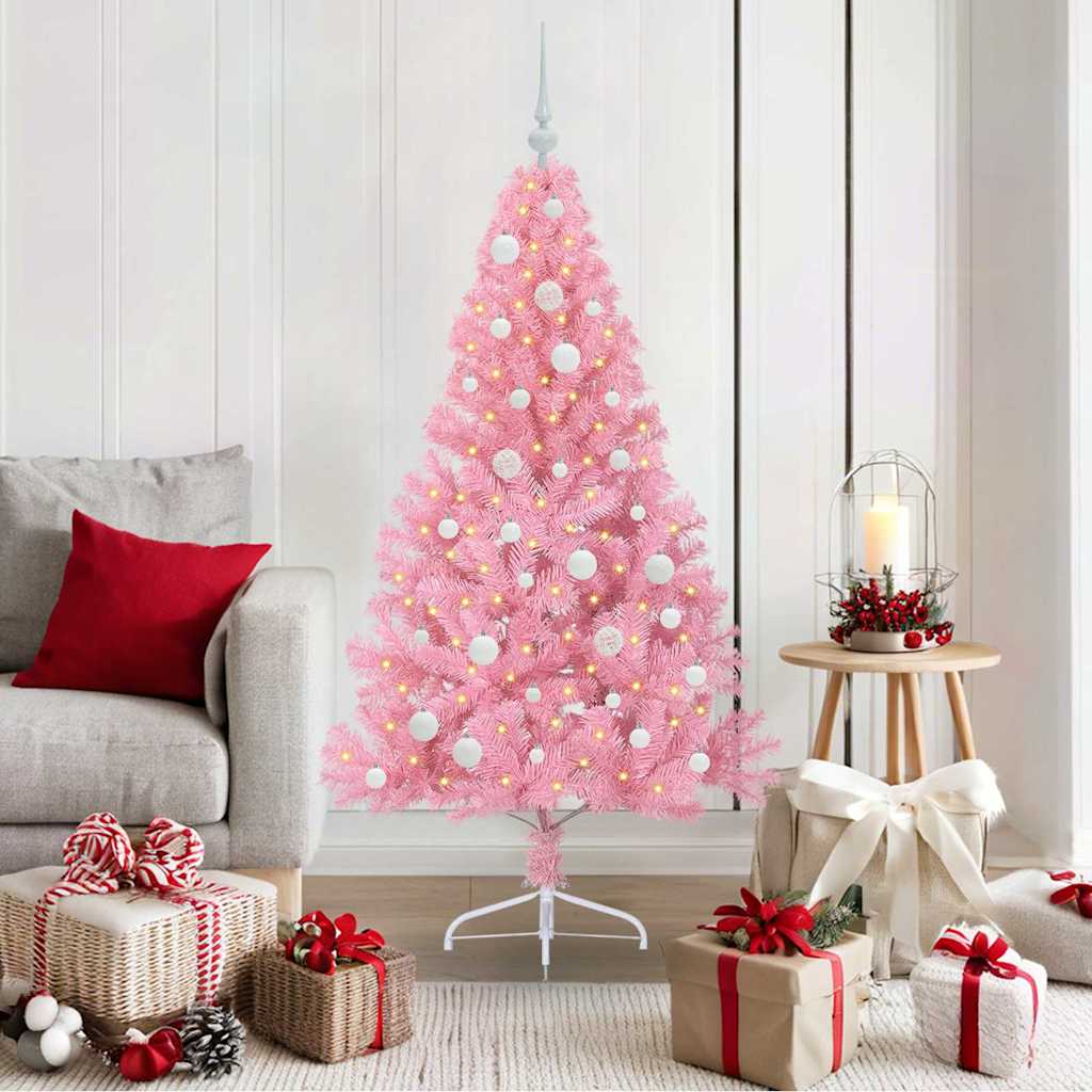 vidaXL Artificial Pre-lit Christmas Tree with 150 LEDs Pink 150 cm PVC 1