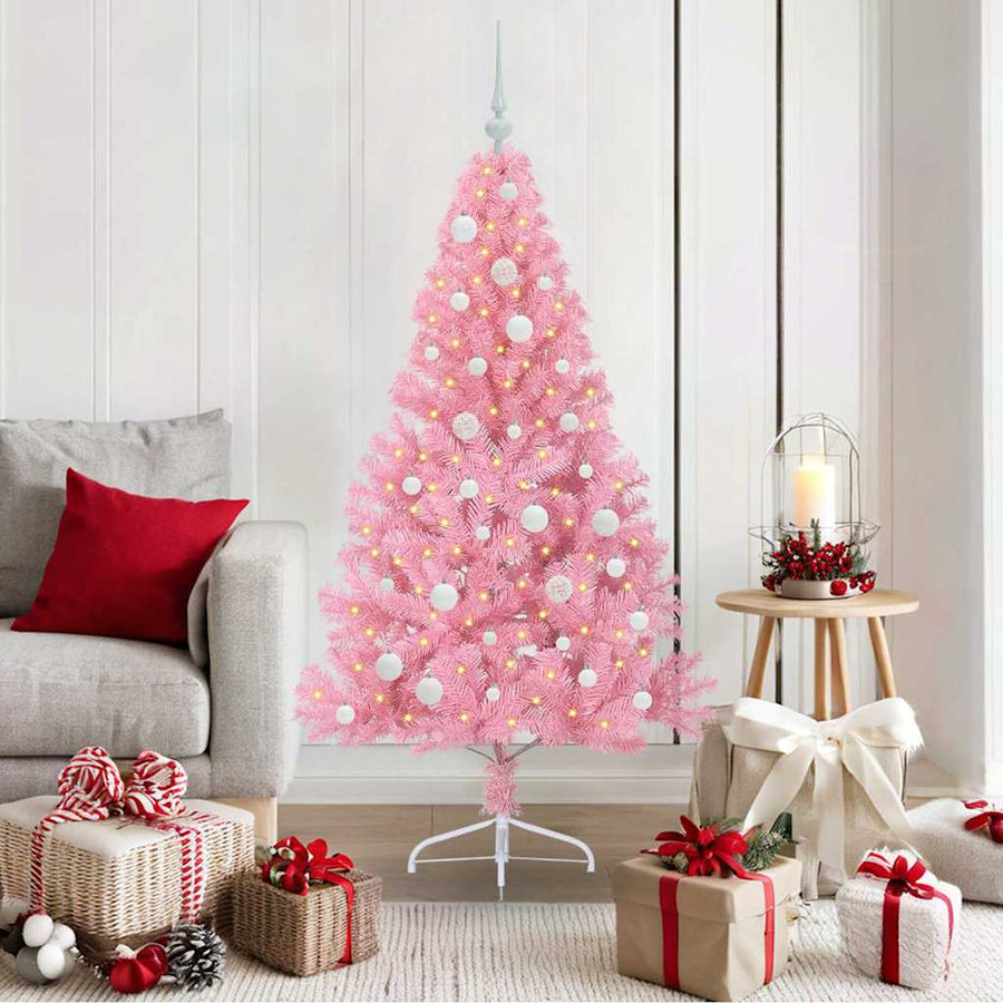 vidaXL Artificial Pre-lit Christmas Tree with 150 LEDs Pink 150 cm PVC 1