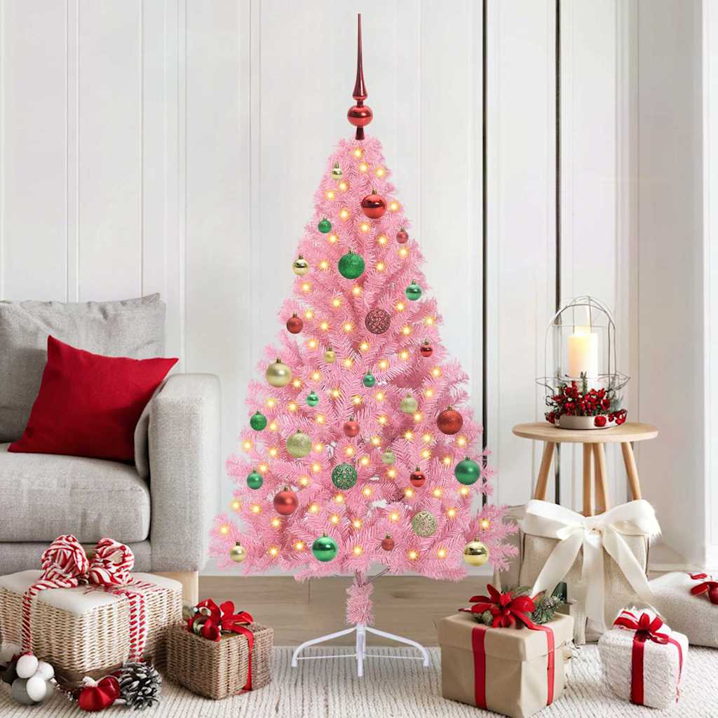 vidaXL Artificial Pre-lit Christmas Tree PVC 150 cm Pink
