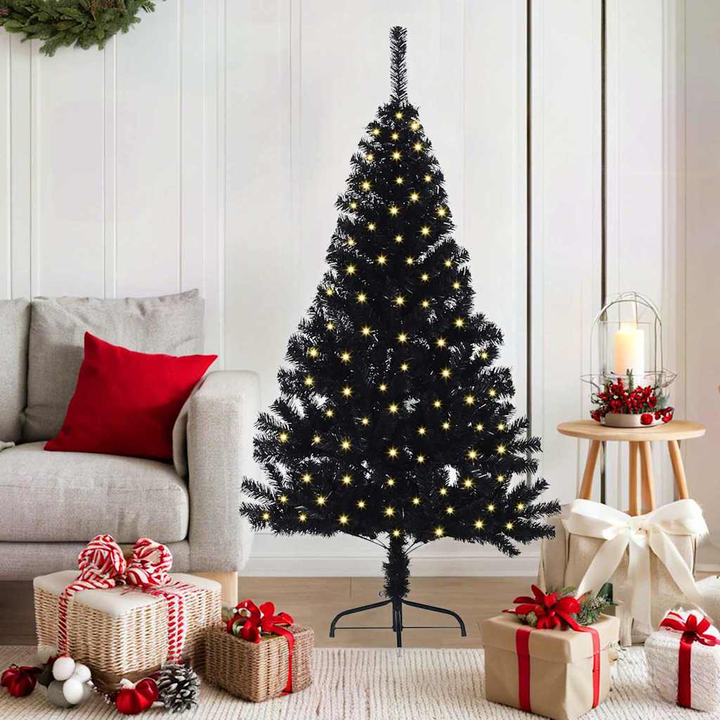 vidaXL Artificial Pre-lit Christmas Tree Black 150 cm PVC 1