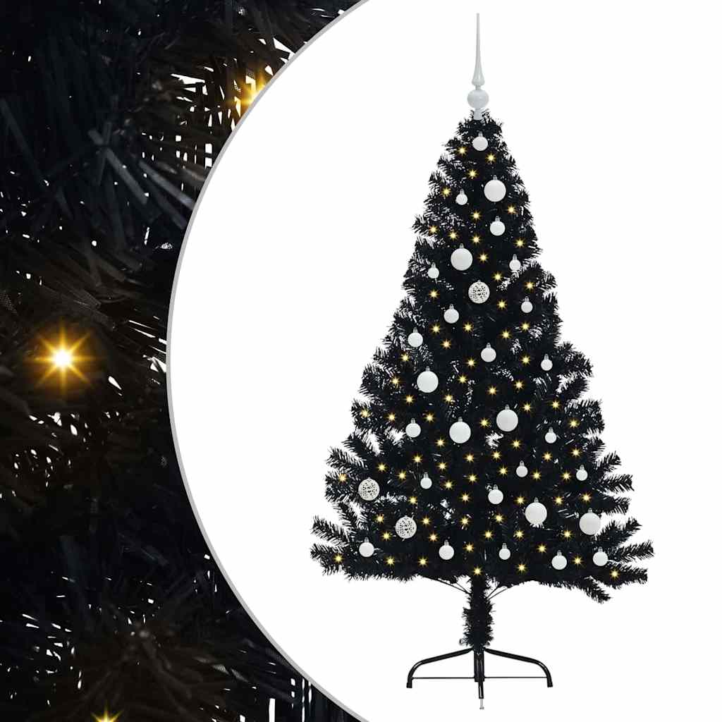 vidaXL Artificial Pre-lit Christmas Tree Black 150 cm PVC 2