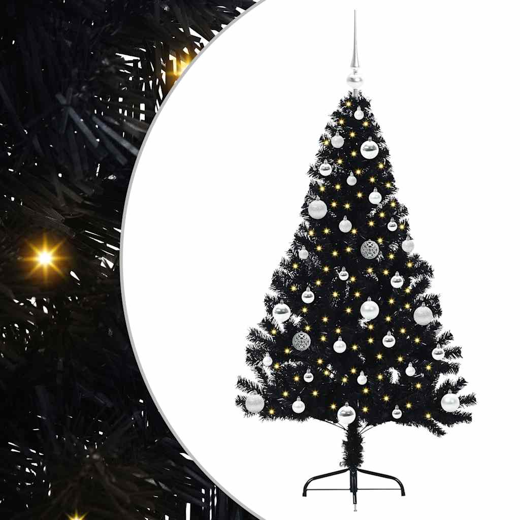 vidaXL Artificial Pre-lit Christmas Tree Black 150 cm PVC 2