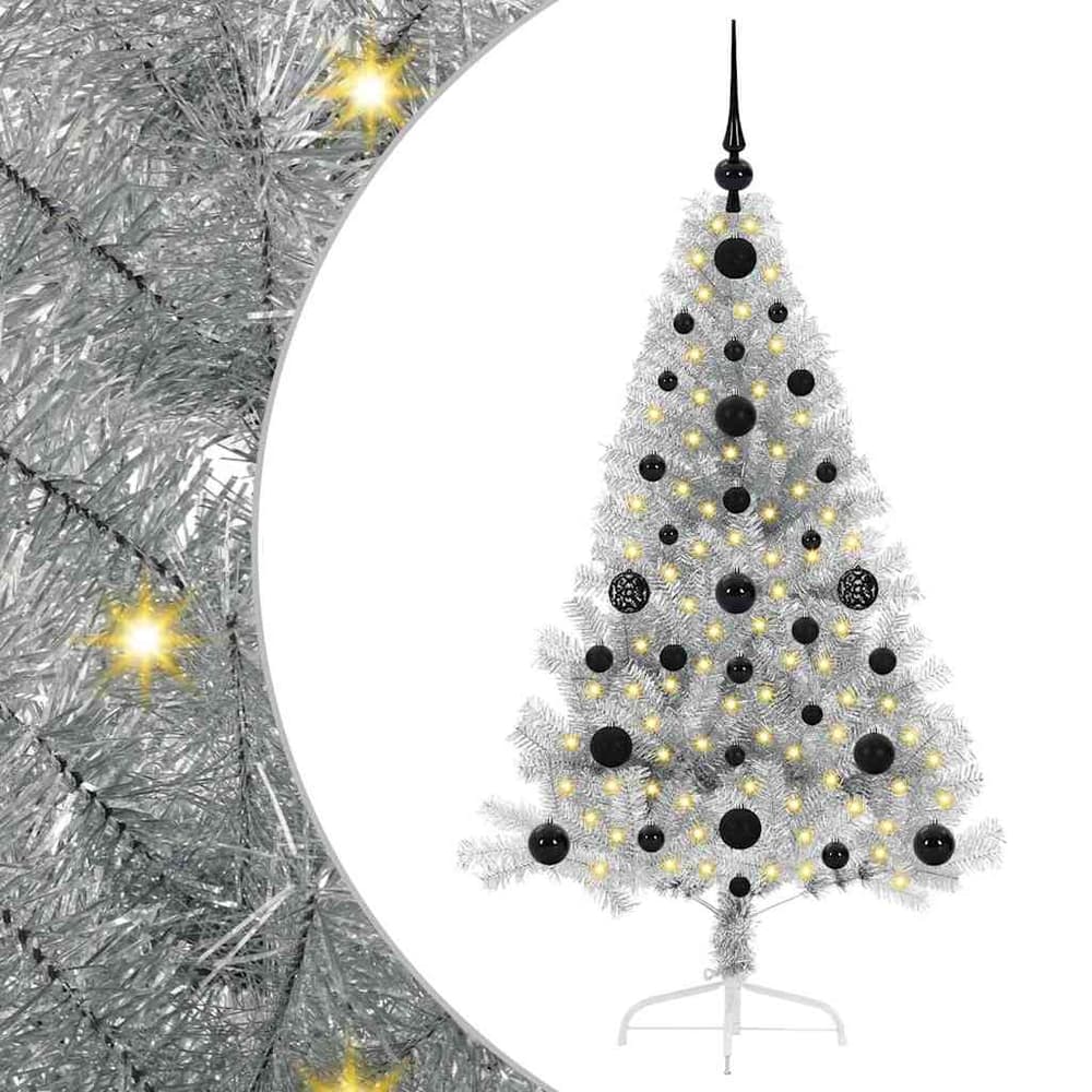 vidaXL Artificial Pre-lit Christmas Tree Silver 120 cm PET 2