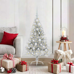 Artificial Pre-lit Christmas Tree PET 120 cm Silver with 61 white balls