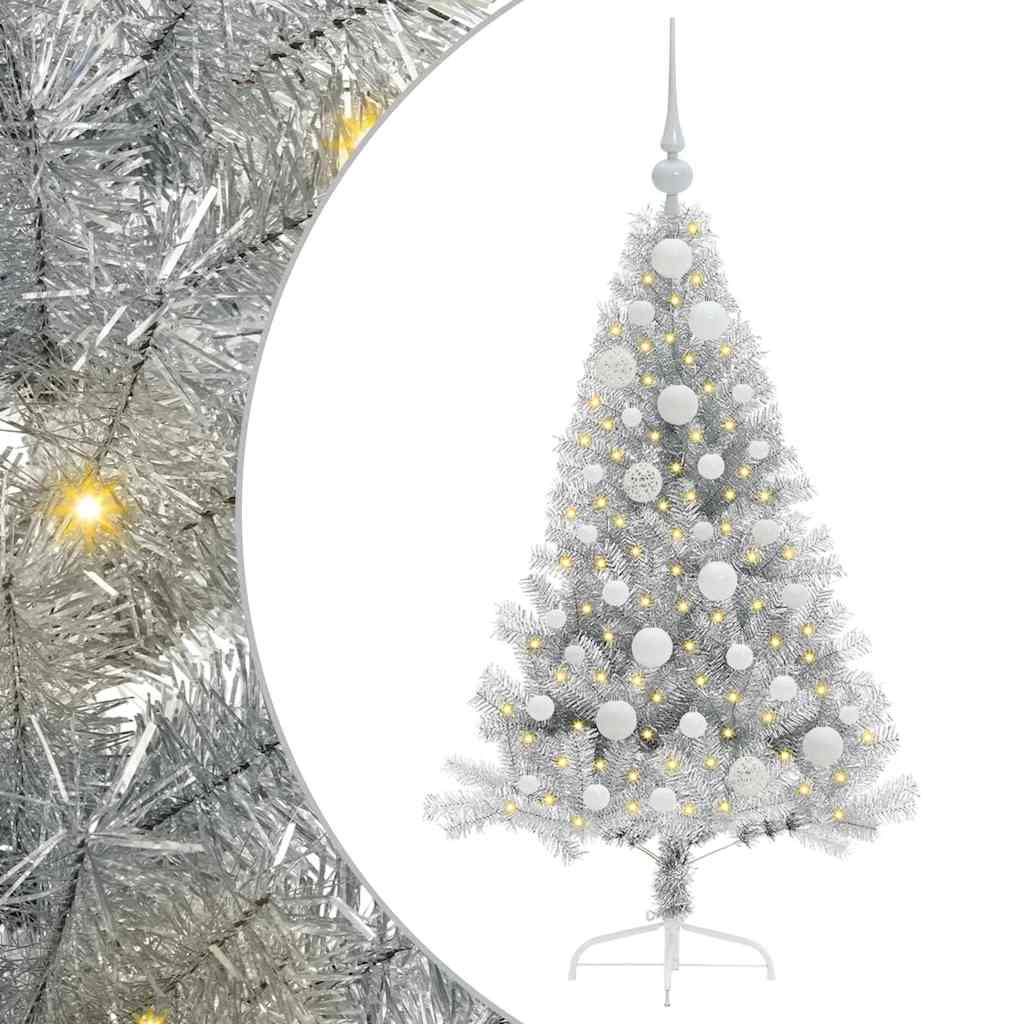 Artificial Pre-lit Christmas Tree PET 120 cm Silver with 61 white balls