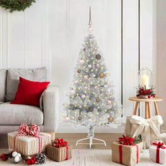 Artificial Pre-lit Christmas Tree PET 150 cm Silver with 60 rose gold balls