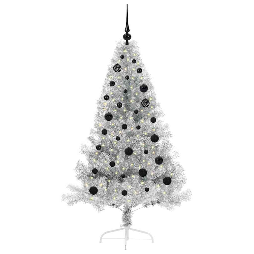 vidaXL Artificial Pre-lit Christmas Tree Silver 150 cm PET 3