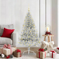 Artificial Pre-lit Christmas Tree PET 150 cm Silver with 61 gold balls