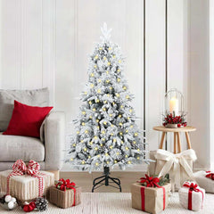 vidaXL Artificial Hinged Christmas Tree White PE and PVC Green and White 150 cm