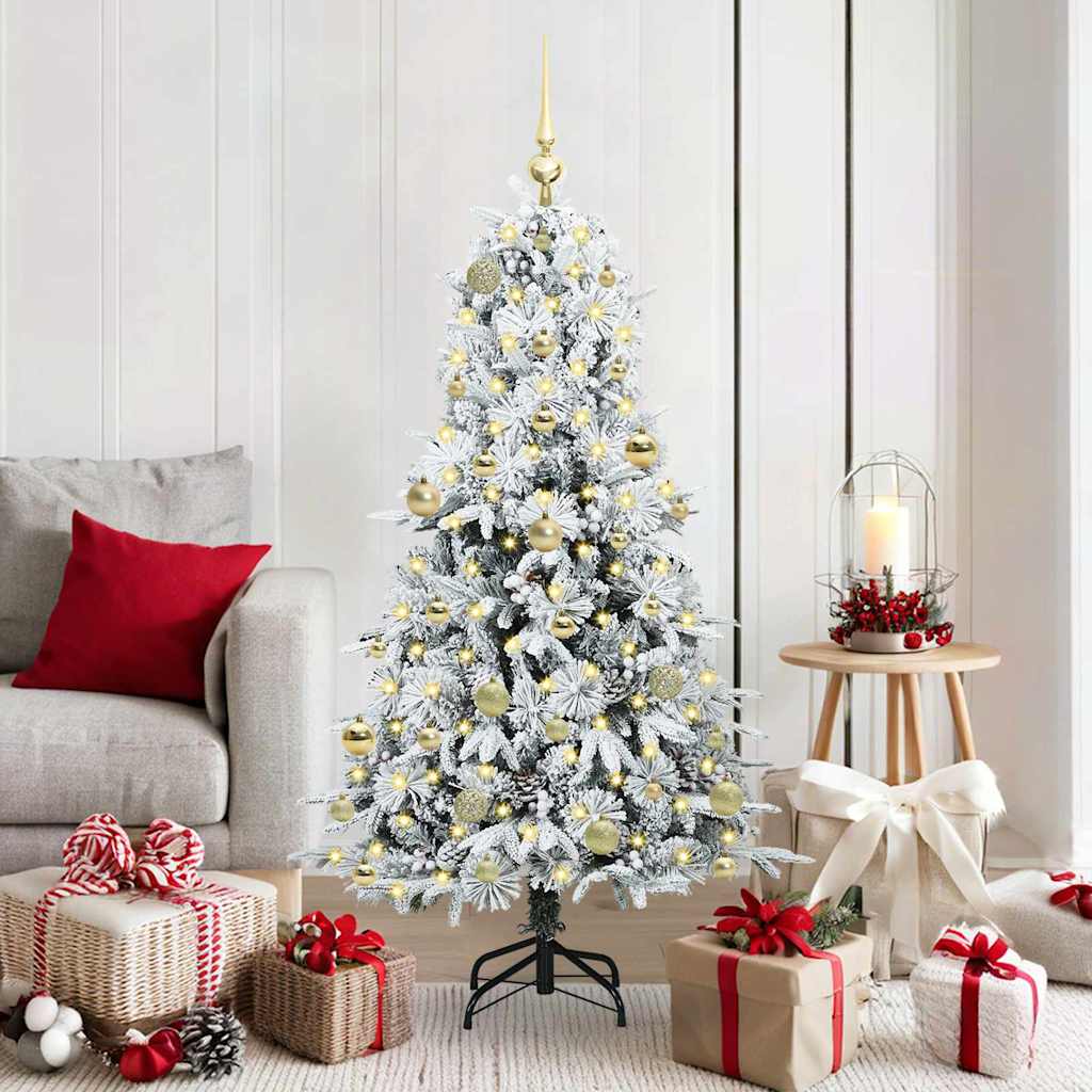vidaXL Artificial Hinged Christmas Tree White PE and PVC Green and White 150 cm
