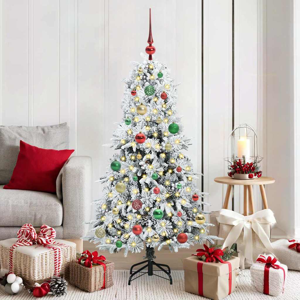 vidaXL Artificial Hinged Christmas Tree White PE and PVC Green and White 150 cm