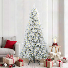 Artificial Hinged Christmas Tree White PE and PVC Green and White 210 cm with LEDs
