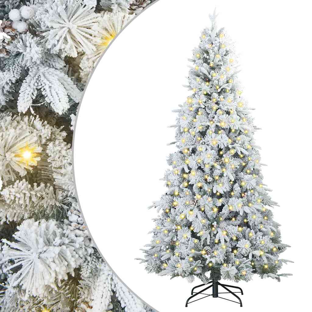 Artificial Hinged Christmas Tree White PE PVC Green LEDs