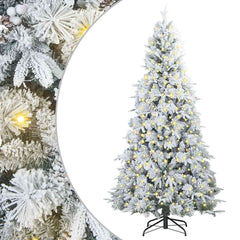 Artificial Hinged Christmas Tree White PE PVC Green LEDs