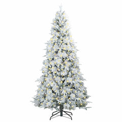 Artificial Hinged Christmas Tree White PE PVC Green LEDs