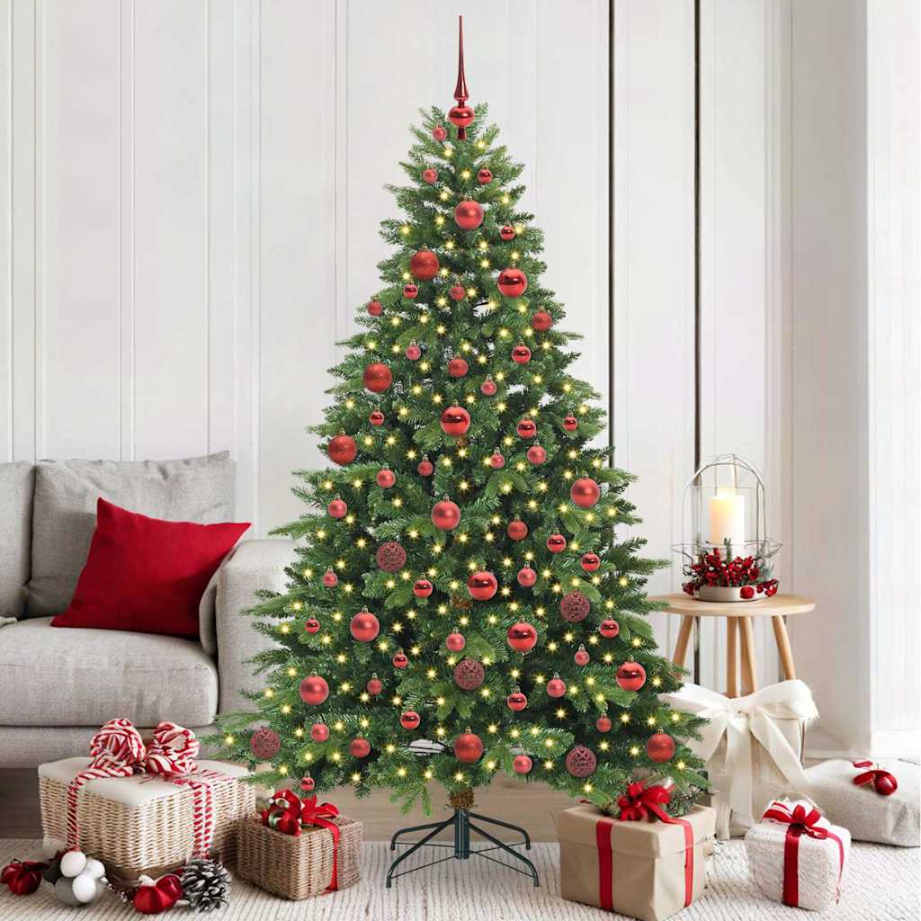 Artificial Christmas Tree with 300 LEDs PE and PVC Green 180 cm with LEDs &red balls