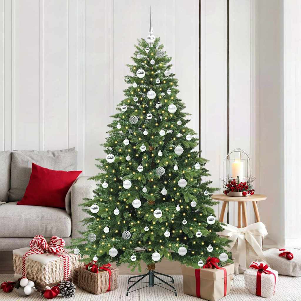 Artificial Christmas Tree with 300 LEDs PE and PVC Green 180 cm with LEDs &silver balls