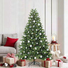 Artificial Christmas Tree with 300 LEDs PE and PVC Green 180 cm with LEDs &silver balls