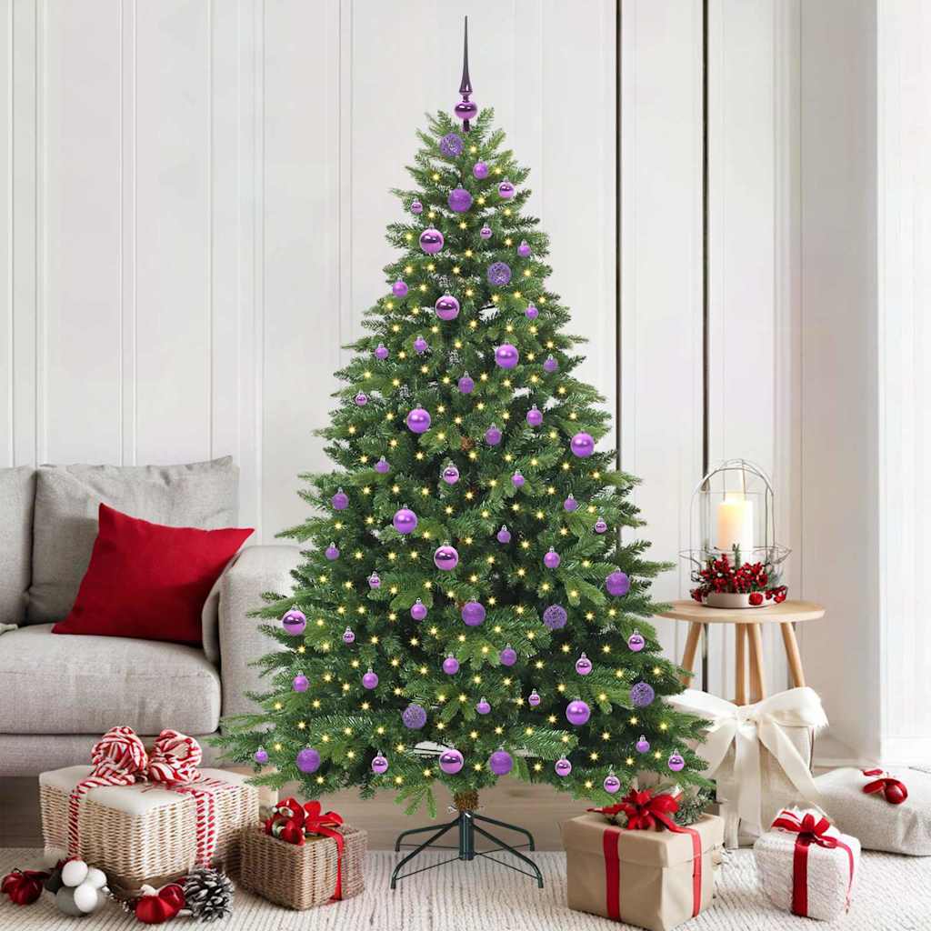 Artificial Christmas Tree with 300 LEDs PE and PVC Green 180 cm with LEDs &lilac balls