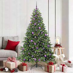 Artificial Christmas Tree with 300 LEDs PE and PVC Green 180 cm with LEDs &lilac balls