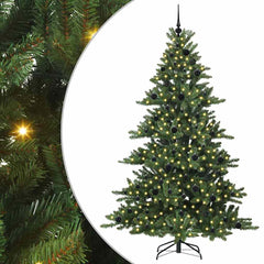 Artificial Hinged Christmas Tree PVC and Steel Green 210 cm with LEDs &black balls