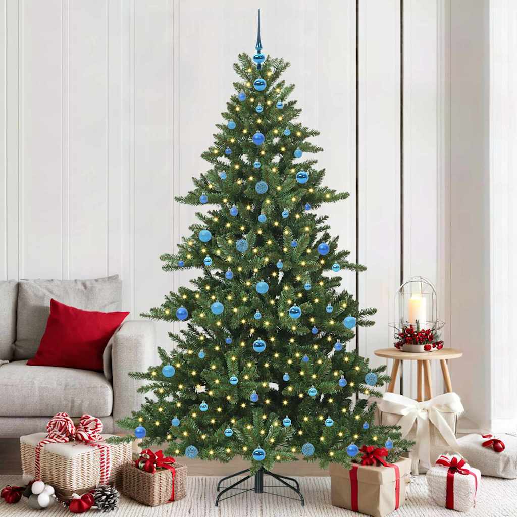 Artificial Hinged Christmas Tree PVC and Steel Green 210 cm with LEDs &blue balls