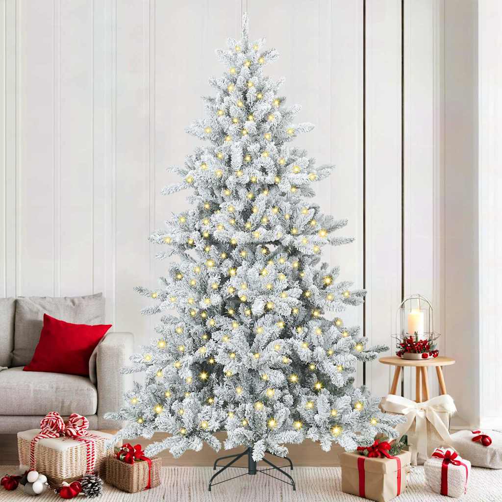 Artificial Hinged Christmas Tree PVC and Steel White 210 cm with LEDs