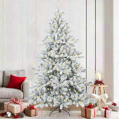 Artificial Hinged Christmas Tree PVC and Steel White 210 cm with LEDs