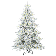 Artificial Hinged Christmas Tree PVC and Steel White 210 cm with LEDs