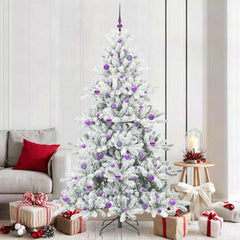 Artificial Hinged Christmas Tree PVC and Steel White 210 cm with LEDs &lilac balls