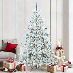 Artificial Hinged Christmas Tree PVC and Steel White 210 cm with LEDs &blue balls