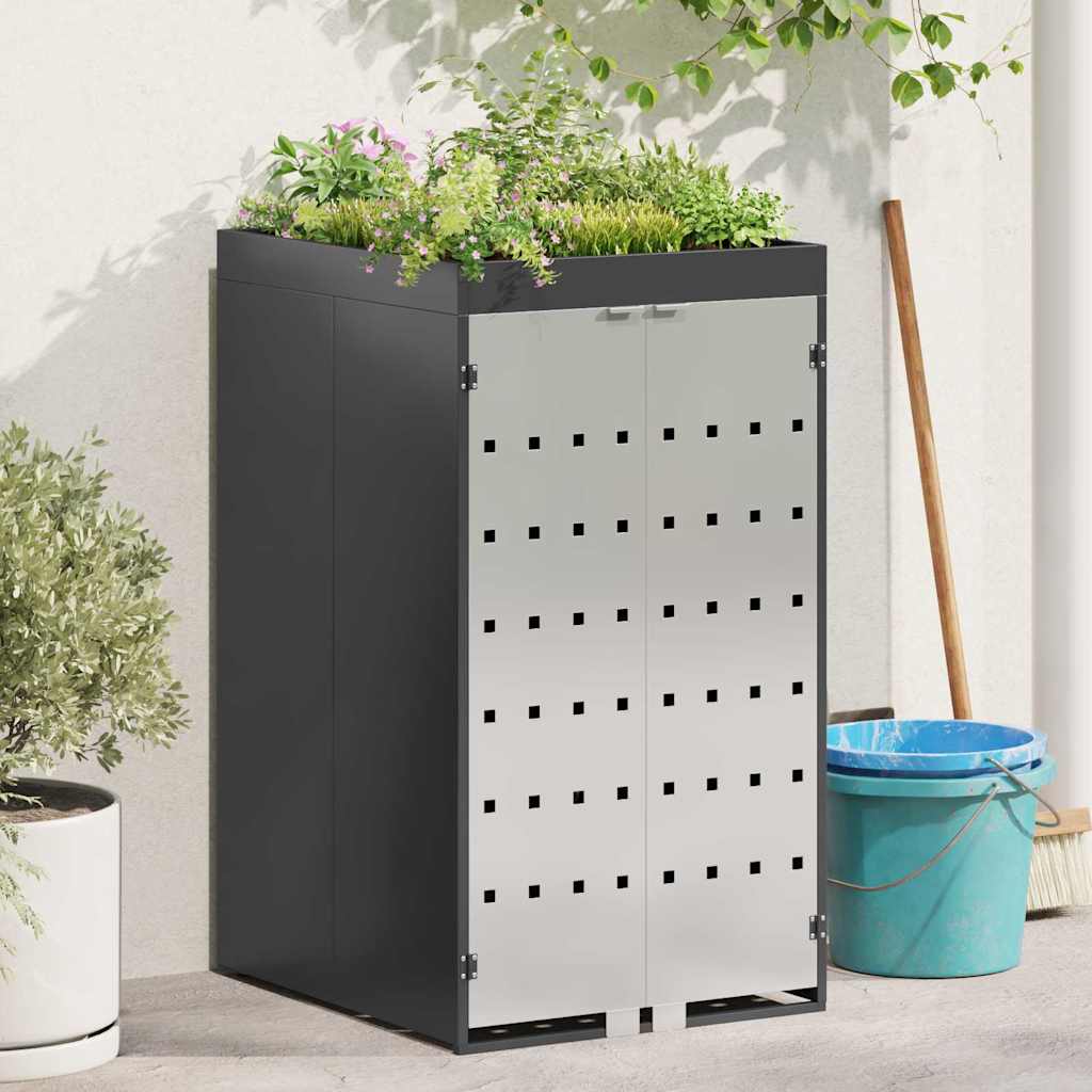 Wheelie Bin Storage with Gas Lift-up Lid for 240L Bin Stainless steel with planter