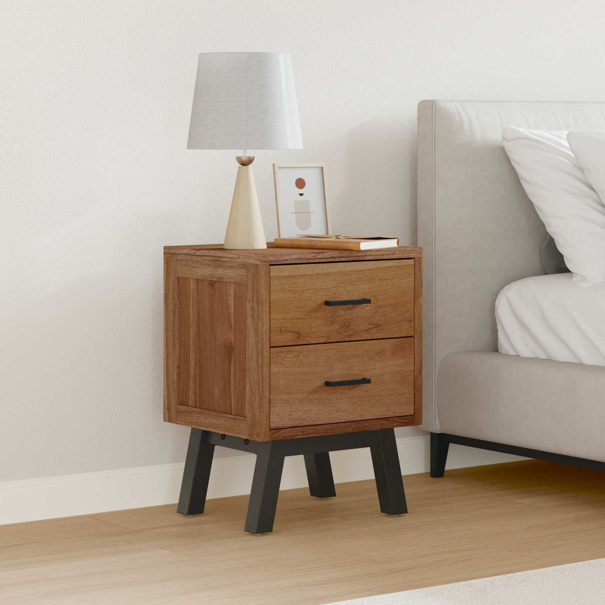 vidaXL Bedside Table Natural 40 x 35 x 55 cm Solid Teak Wood 4
