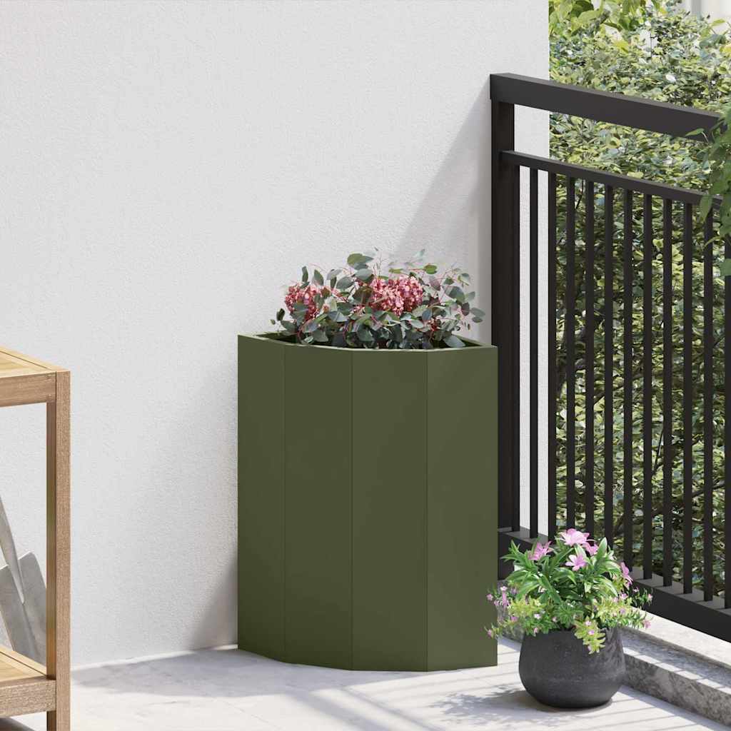 vidaXL Corner Planter Olive green 30 x 30 x 50 cm Steel 1