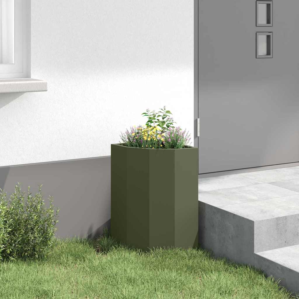 vidaXL Corner Planter Olive green 30 x 30 x 50 cm Steel 4
