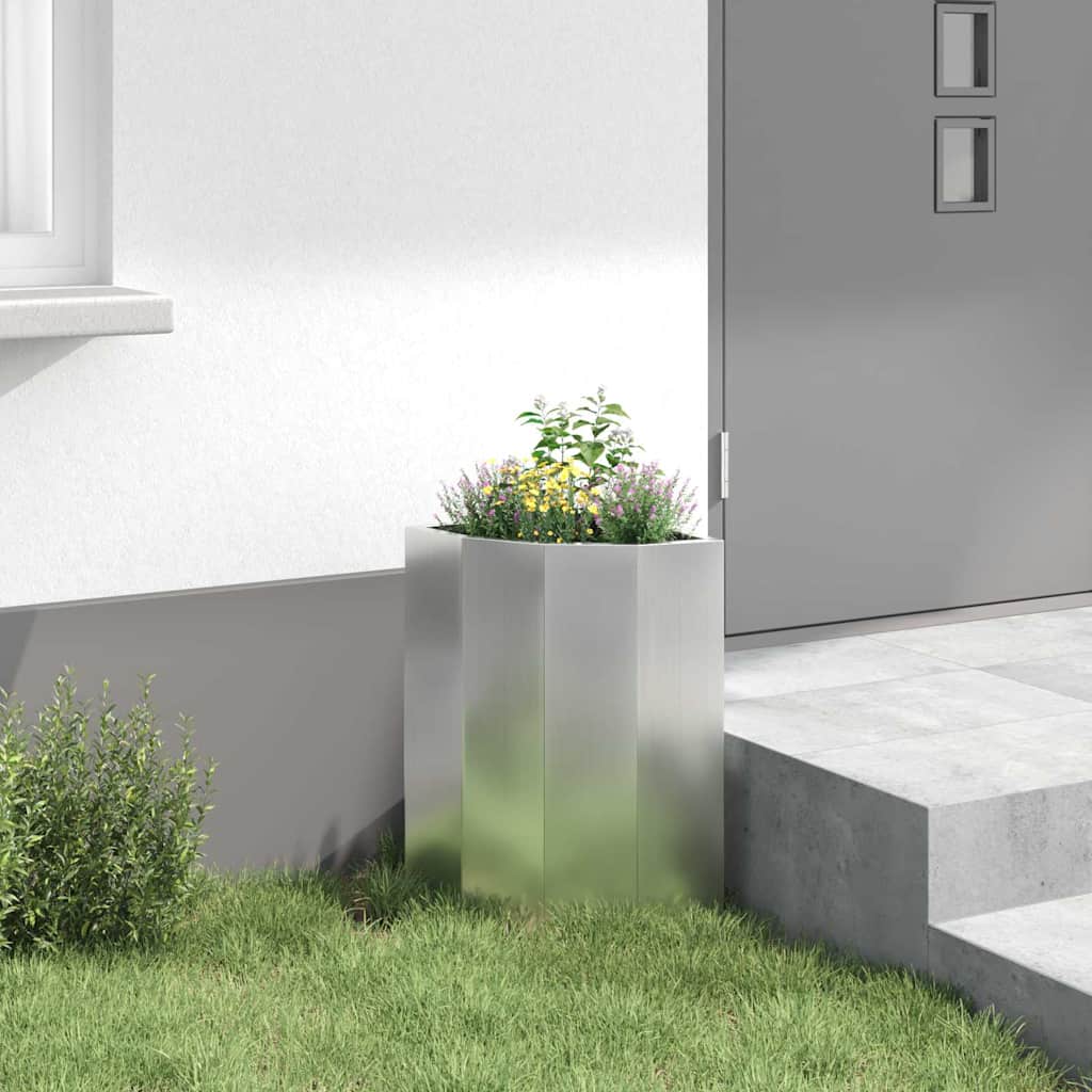 vidaXL Corner Planter Silver 30 x 30 x 50 cm Galvanised steel 4