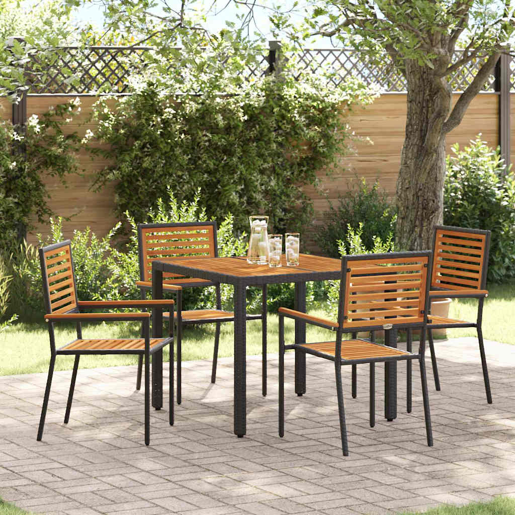 Garden Dining Set 5 pcs and Brown Poly Rattan Black 90 cm table length 4-Seater
