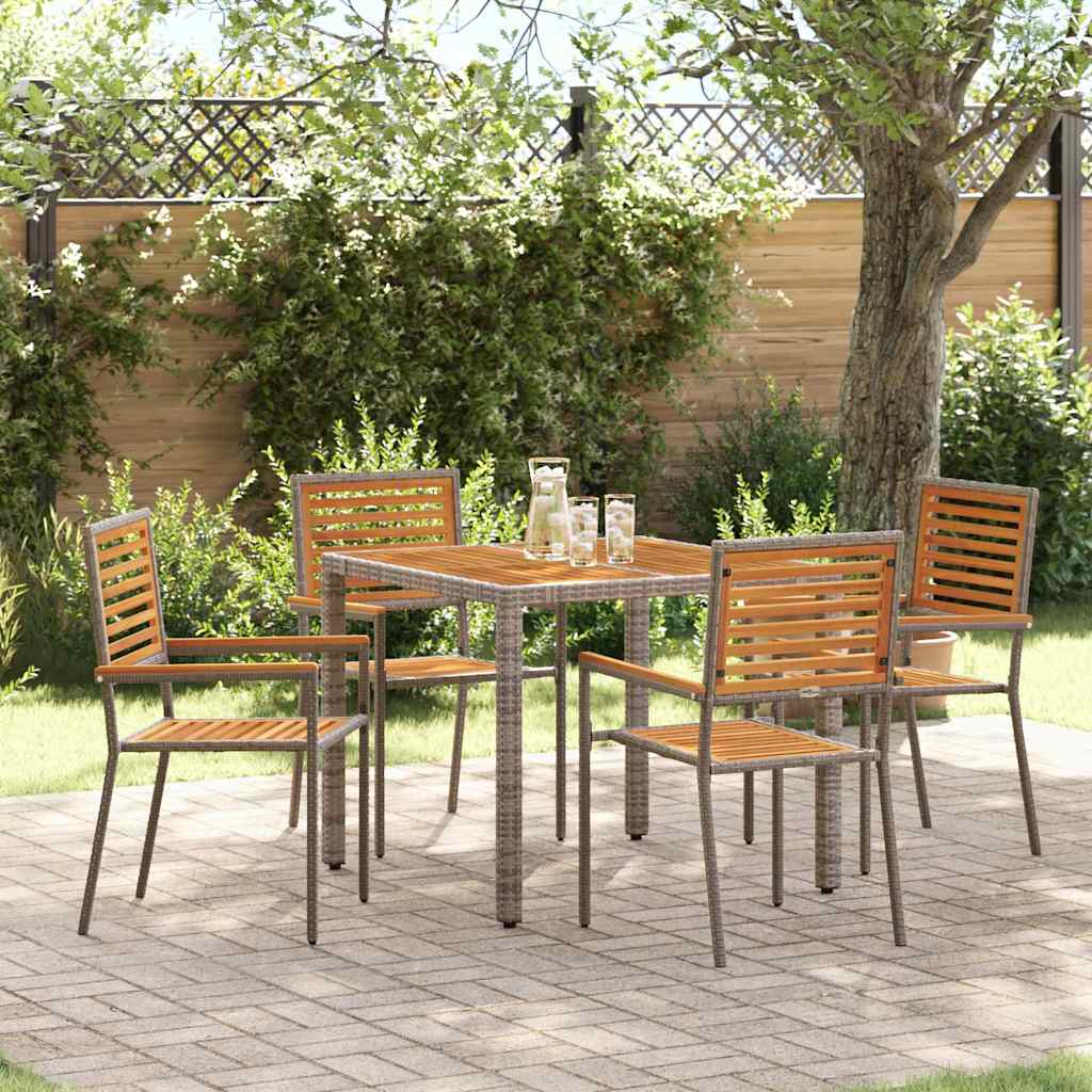 Garden Dining Set 5 pcs and Brown Poly Rattan Grey 90 cm table length 4-Seater