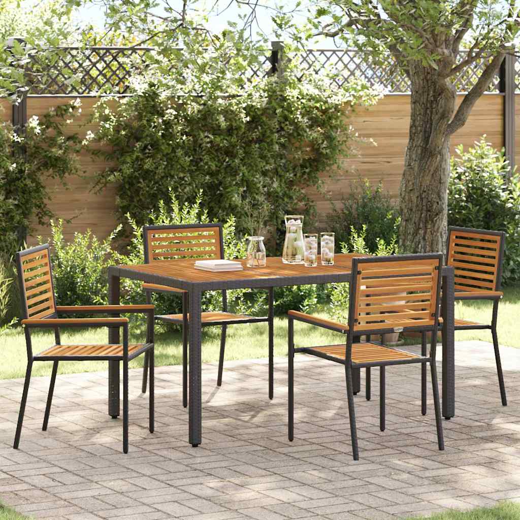 Garden Dining Set 5 pcs and Brown Poly Rattan Black 150 cm table length 4-Seater