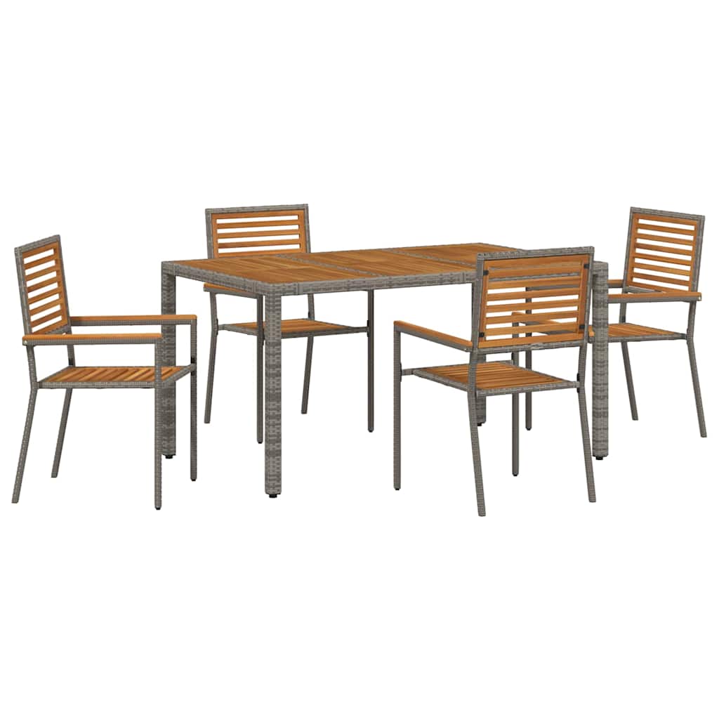 Garden Dining Set 5 pcs and Brown Poly Rattan Grey 150 cm table length 4-Seater