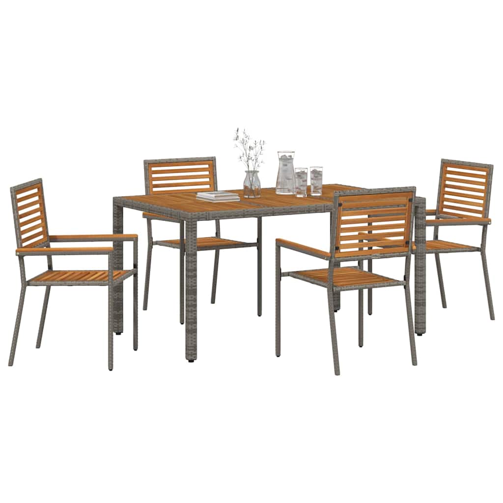 Garden Dining Set 5 pcs and Brown Poly Rattan Grey 150 cm table length 4-Seater