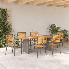 Garden Dining Set 7 pcs and Brown Poly Rattan 6-seater
