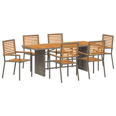 Garden Dining Set 7 pcs and Brown Poly Rattan 6-seater