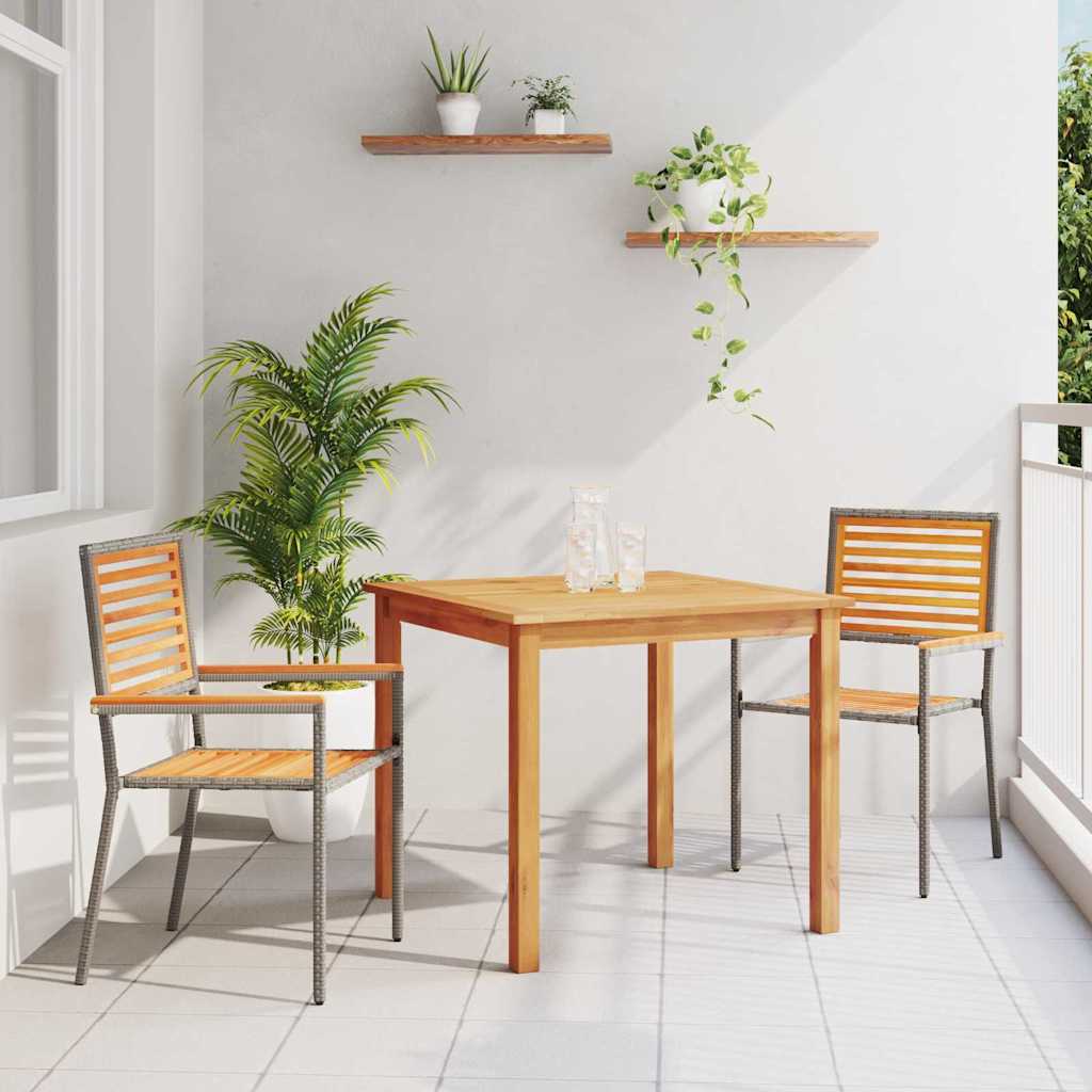 Garden Dining Set 5 pcs Solid Acacia Wood Grey 85 cm table length 2-Seater